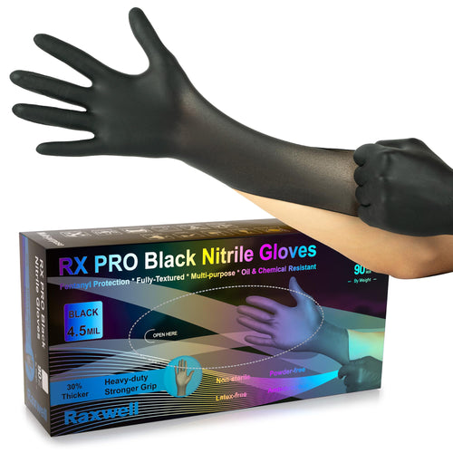 Disposable Black Nitrile Gloves Raxwell - Textured Grip for Cooking & Food Prep - Powder-Free & Latex-Free Protection - Mechanic-Grade Heavy Duty Nitrile Gloves - XX-Large, 4.5 mil, Pack of 90