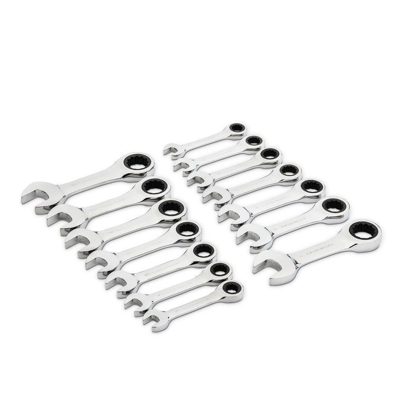 14 Pc. GEARWRENCH 12 Point Stubby Ratcheting SAE/Metric Combination Wrench Set - 85206