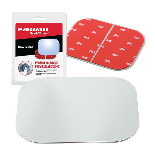 MEGAWARE ScuffBuster KEELGUARD BowGuard Prevent Trailer Bow Roller Damage Near Stern Eye Bolt; 3M Adhesive; Stainless Steel Mirror Polished Finish; Easily Bends; Standard Solid (5.75″ x 4.5″)