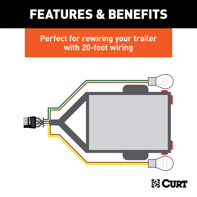 CURT 4-Pin Flat Wiring Harness for Rewiring Trailer, Includes 20-Foot Wires 57220