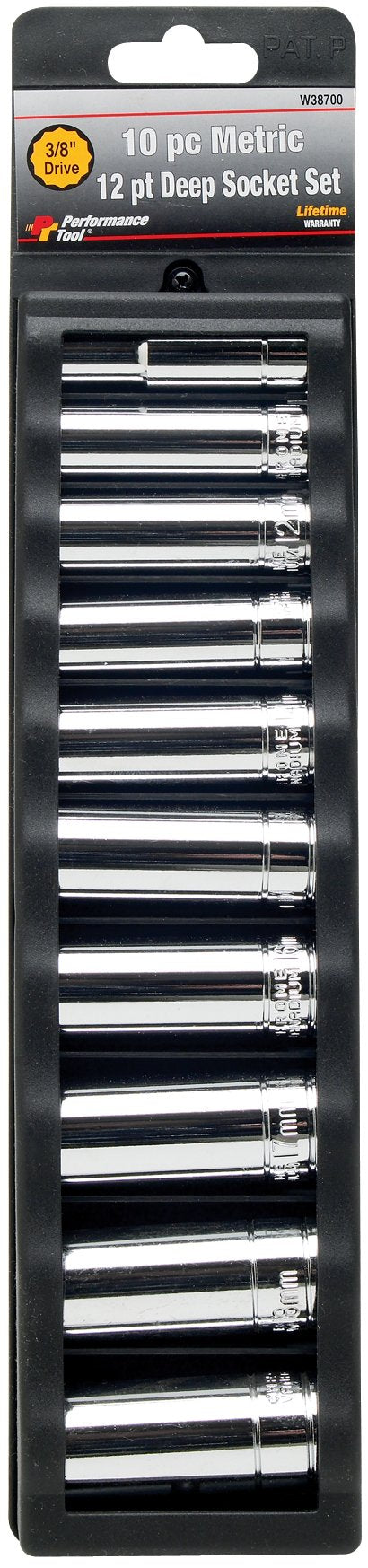 W38700 Performance Tool 10-Piece 3/8-Inch Drive 12 Point Metric Deep Socket Set