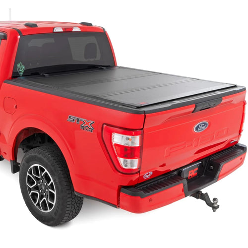 Rough Country Tonneau Cover Hard Tri-Fold for Ford F-150 (2015-2020) - Aluminum Flip-Up Bed Cover, Fits 5'7 (67.1") Short Bed
