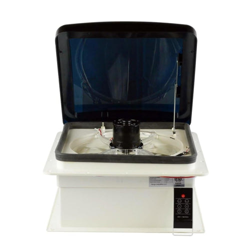 Zephyr HENG'S INDUSTRIES RV 14" Roof Vent Fan | Smoke Lid | Remote Powered | White Screen Frame, Collar, & 6" Square Garnish | SV4113-G4/74113V-G4