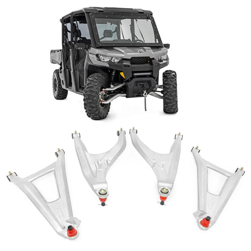 Rough Country High Clearance Aluminum Control Arms for Can-Am Defender HD 5/HD 8/HD 9/HD 10 with 2" Forward Offset (2016-2025) - Forged Aluminum A-Arms with Silver Finish, 4-Pack