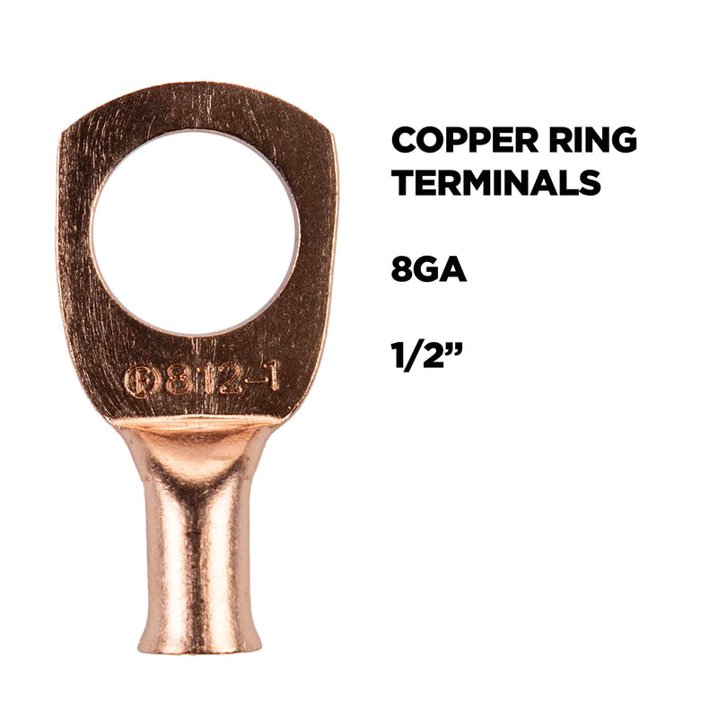 Copper Ring Terminal Install Bay 8 Gauge 1/2 Inch 25 Pack - CUR812