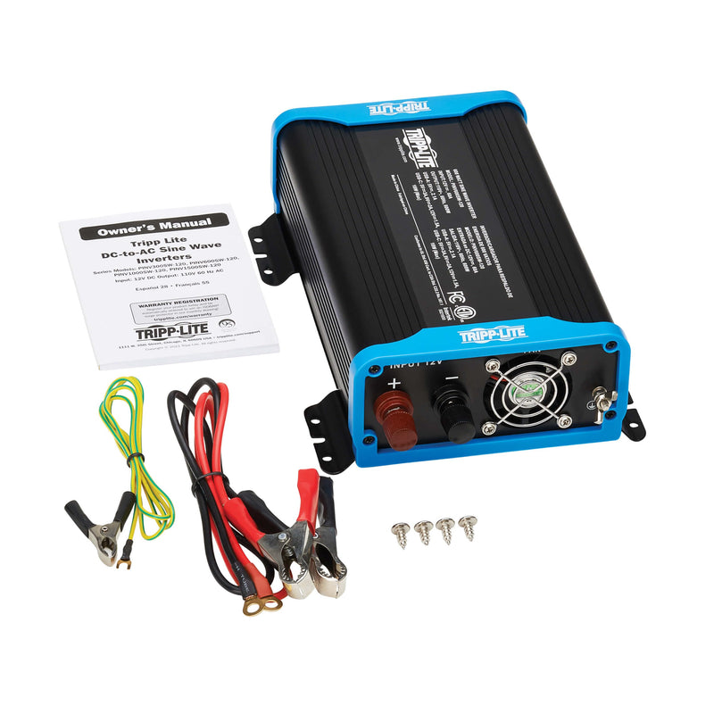 600W Tripp Lite Compact Pure Sine Wave Power Inverter, 3 Outlets, 1 USB + 1 USB-C Charging Ports, Remote Control via RJ12 Telephone Cable, Included Mounting Brackets, 2-Year Warranty (PINV600SW-120)