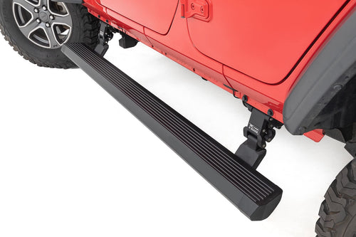Rough Country Power Running Boards for Jeep Wrangler JL 4-Door (2018-2024) - Electric Dual-Motor Retractable Side Steps with LED Powerstep Lights