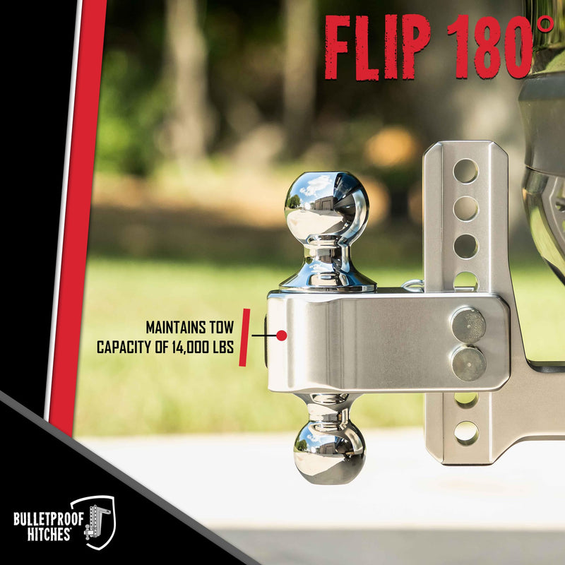 2.0" BulletProof Hitches Aluminum Trailer Hitch (14,000 lb. Rating) - Adjustable Hitch with 4" Drop/Rise and 2" & 2-5/16" Dual Ball - Corrosion-Resistant Tow Hitch