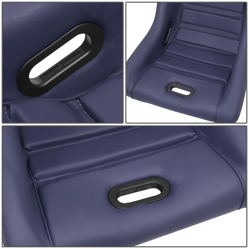 NRG Innovations GTS Retro Series PRI-150NVY Fixed Back Bucket Racing Seat with Side Mount Bracket, Navy PVC Leather, Silver Fiberglass back Sparkle Back