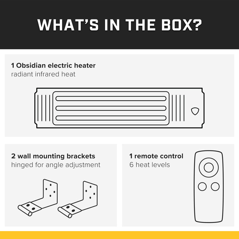 Obsidian Big Ass Fans - Low-light Infrared Electric Heater, Black and Yellow, Indoor or Outdoor Spaces, Patios, Restaurants, Hardwired Wall Mount