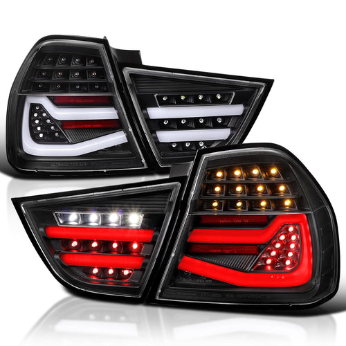 Full LED Black Tail Lights SPEC-D TUNING w/Fiber Optic Parking Light S and trip and Sequential Turn Signals Compatible with 2009-2011 BMW E90 3-Series