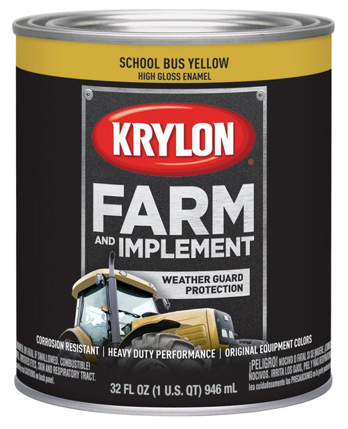 Krylon® Farm & Implement 2038 Brush, High Gloss, School Bus Yellow, 1 Quart Architectural Paints