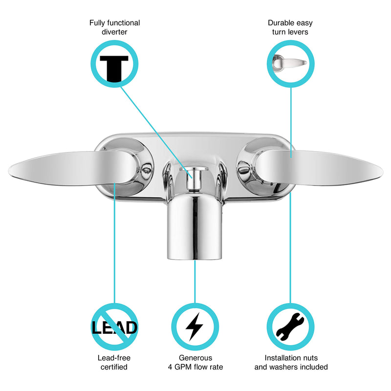 Dura Faucet RV Tub, Shower Faucet Valve Diverter DF-SA110LH-CP with Winged Levers (Chrome)