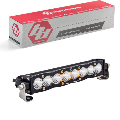 Baja Designs 10" S8 LED Light Bar - Slim Off-Road LED Light Bar for Trucks, Wranglers, 4x4, UTV, ATV - Amber Backlight (Spot Beam; Clear Lens)