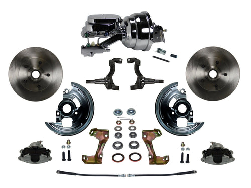 Power LEED BRAKES Front Disc Brake Conversion Kit With 8" Dual Chrome Booster Flat Top Chrome M/C Disc/Disc Side Mount