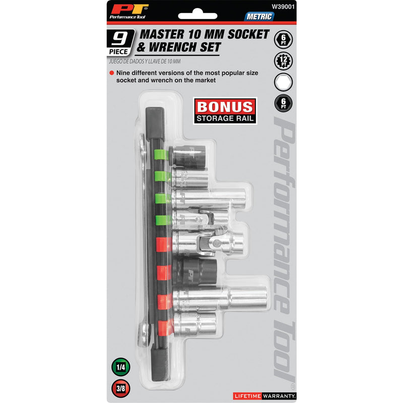 10mm Performance Tool W39001 Socket & Wrench Set - Impact, U-Joint, Deep and Shallow Well, Combination Wrench, Chrome Vanadium Alloy Steel
