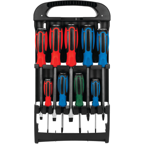 W1742 Performance Tool 9 Pc. Screwdriver Set with Rack - Heat-Treated Shafts, Magnetic Tips, Color-Coded Grips