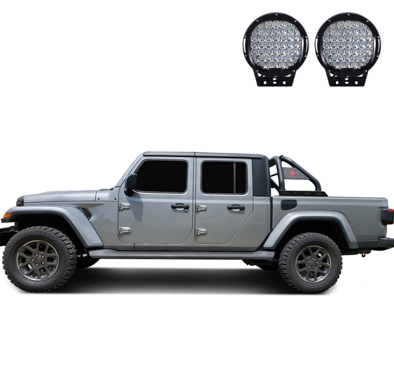 Classic Black Horse Roll Bar Incl.Set of 9 Black Round LED Light Compatible with 2020-2024 Jeep Gladiator-RB09BK-PL69B