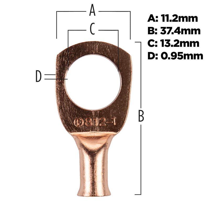 Copper Ring Terminal Install Bay 8 Gauge 1/2 Inch 25 Pack - CUR812