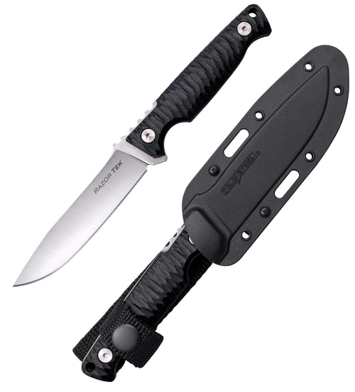 4" COLD STEEL Razor Tek Clip Point Fixed Blade EDC Outdoor Camping Hunting Utility Knife, 4" Ergonomic Textured Handle, Weather-Resistant Secure-Ex Sheath