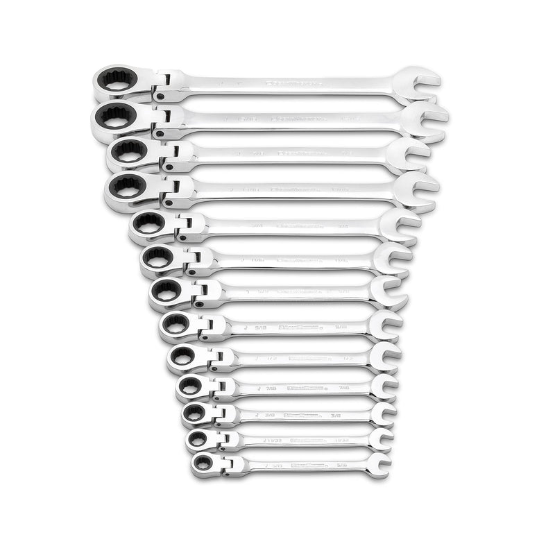 13 Pc. GEARWRENCH 12 Pt. Flex Head Ratcheting Combination Wrench Set, SAE - 9702D