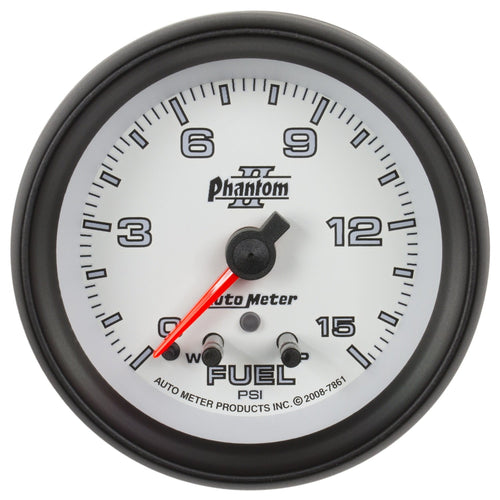 Auto Meter Phantom II 2-5/8" 0-15 PSI Full Sweep Electric Fuel Pressure Gauge with Peak Memory and Warning 7861