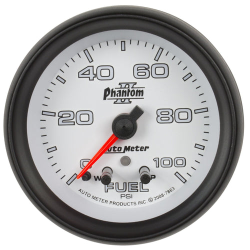 Auto Meter Phantom II 2-5/8" 0-100 PSI Full Sweep Electric Fuel Pressure Gauge with Peak Memory and Warning
