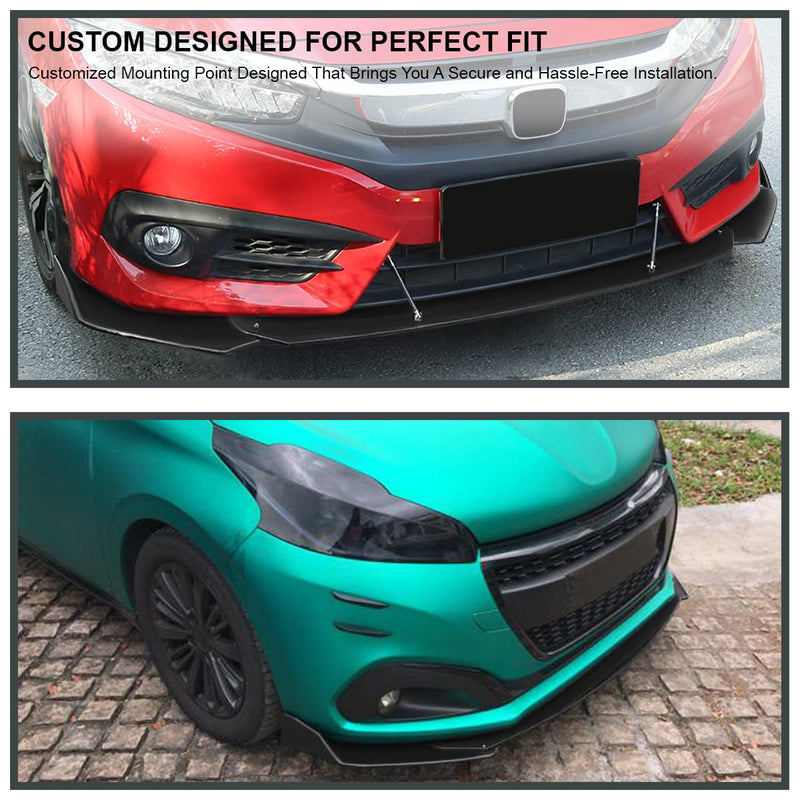 Matte Black Spec-D Tuning Universal Front Bumper Lip Spoiler Splitter Body Kit 3PC
