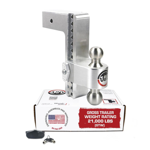 180-Degree Weigh Safe Trailer Hitch - Adjustable Trailer Hitch for Towing - Compatible with 3" Receivers - 10" Drop, Stainless Steel Tow Balls, 21,000 GTW, 1-Piece Lock Set