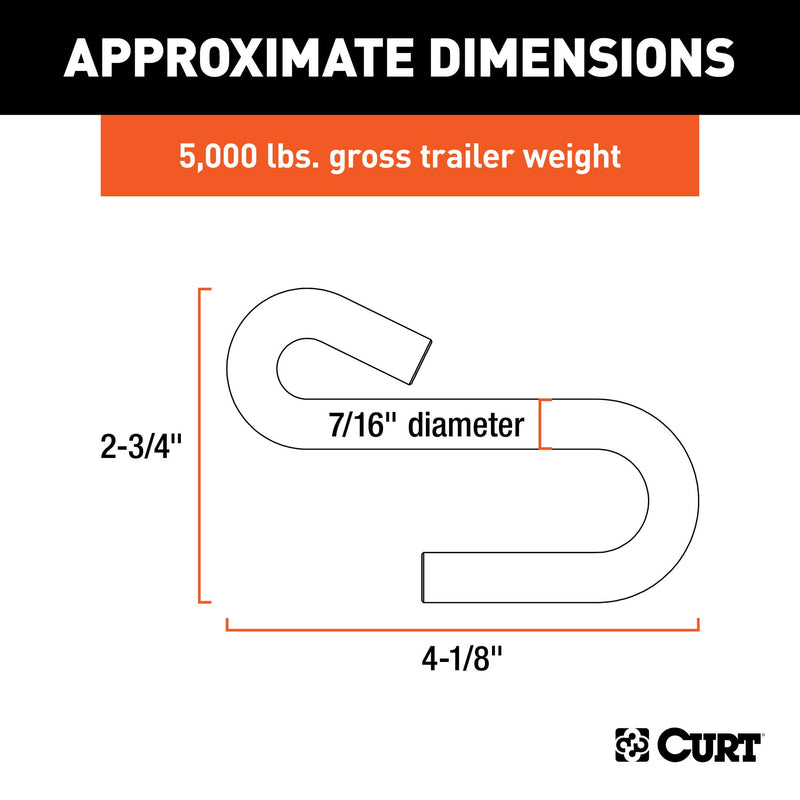 CURT 7/16-Inch Certified Trailer Safety Chain S-Hook, 5,000 lbs