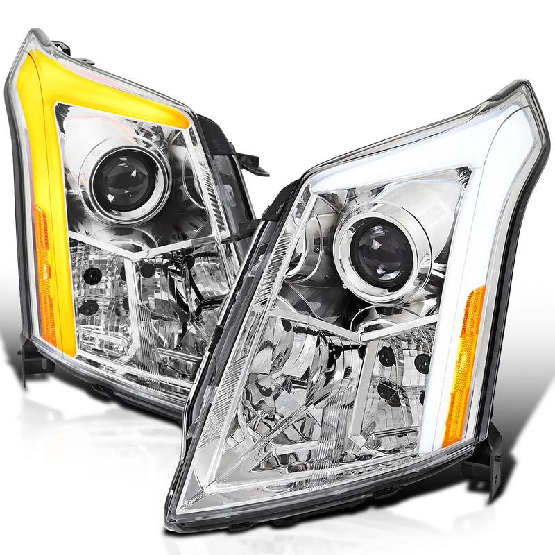 Switchback SPEC-D TUNING Chrome Projector Headlights w/LED DRL Light Bar and Startup Animation Compatible with 2010-2016 Cadillac SRX, Left + Right Head Lamps Assembly