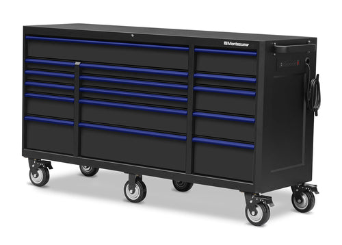 Tool Box Montezuma - 72" x 24" 16 Drawer Rolling Tool Cabinet with Multiple Power Outlets & Black Powder Coat Finish - M722416TC