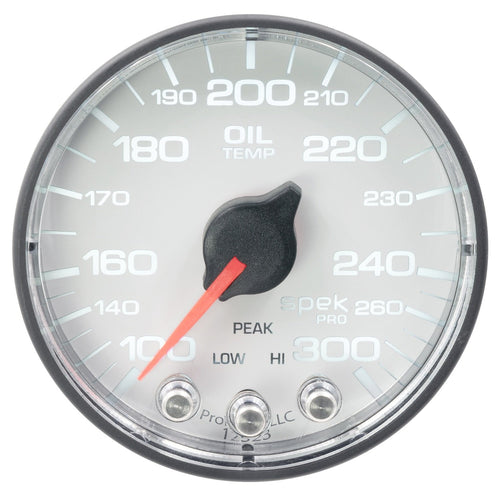 Auto Meter Gauge P322128, Oil Temp, 2 1/16", 300ºf, W/Peak & Warn, Wht/Blk, Spek-Pro