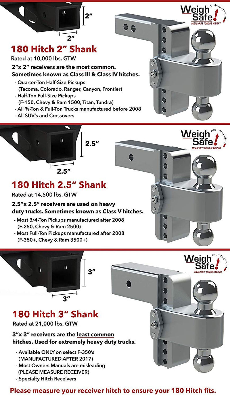 Drop Hitch Receiver Weigh Safe LTB4-2.5-CER-BLA: 2.5 Inches Adjustable