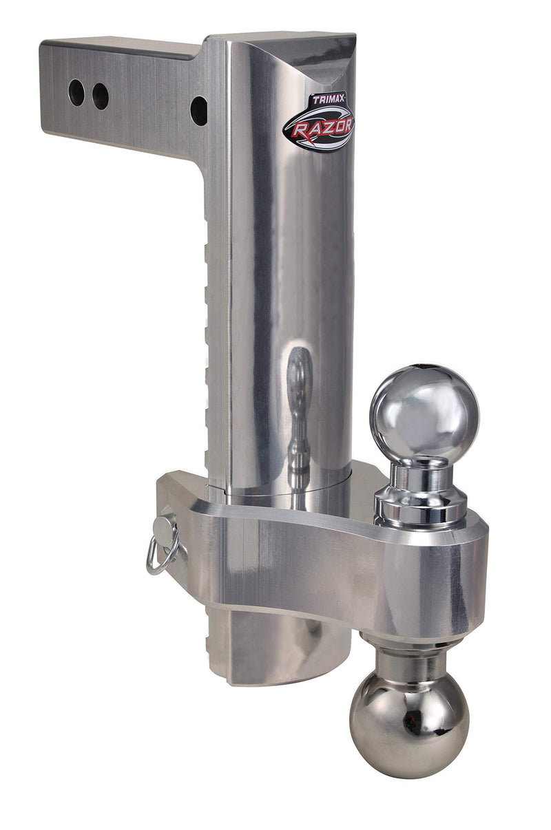 Trimax TRZ12ALHD Heavy Duty 12" Pin & Clip Aluminum Drop Hitch For 2-1/2" Receivers Includes Dual Balls, Silver