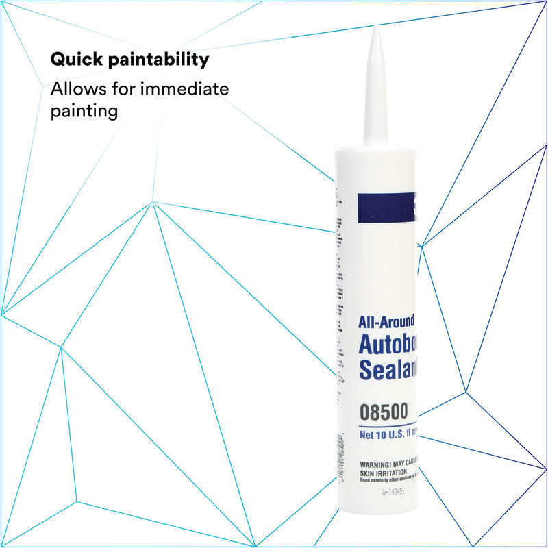 3M Autobody All-Around Sealant, 08500, Medium-Bodied, Water-Based, Quick-Drying, 1/10 gal/10 fl oz Cartridge , White