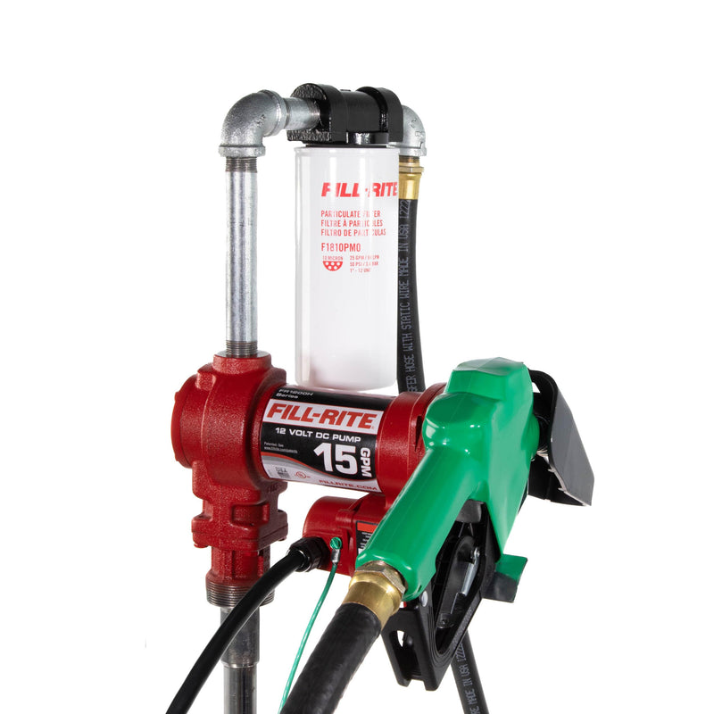 Fill-Rite 12V FR1210HA1F Fuel Transfer Pump with Discharge Hose, Automatic Nozzle, Filter Kit, Suction Pipe 15 GPM (57 LPM)
