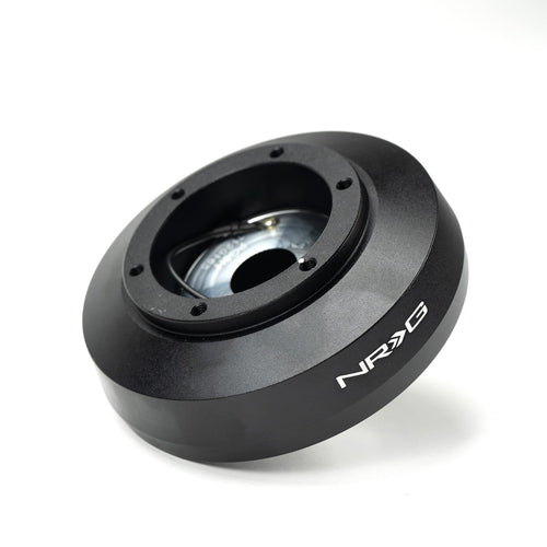 NRG Innovations Short Hub Racing Style Steering Wheel, Lockable Aluminum Steering Shaft, 6x70mm Bolt Pattern Quick Release Adapter Unit, Compatible With 08-09 Pontiac G8, Black, NRG-SRK-PG8H