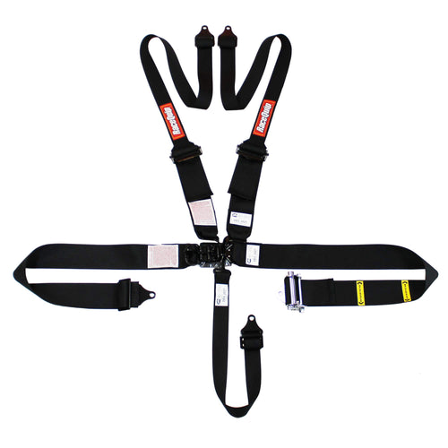 5 Point RaceQuip Harness Ratchet Latch/Link SFI 16.1 Pull Down Adjust Bolt-On/Wrap Around Hans Black