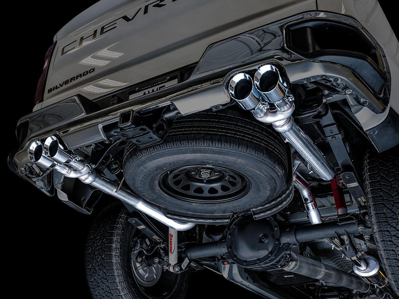 4th Gen AWE Tuning GM 1500 5.3L 0FG Catback Split Rear Exit (w/Bumper Cutouts) - Quad Chrome Tips - 3015-42201
