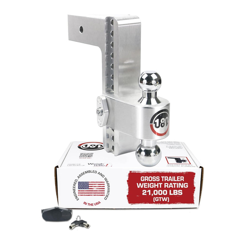 Weigh Safe Adjustable Trailer Hitch Ball Mount - 4" Hitch Adjustable Drop for 3" Receiver - Premium Heavy Duty Aluminum Trailer Tow Hitch w/ Chrome Plated Tow Balls (2" & 2 5/16") - 21,000 GTW