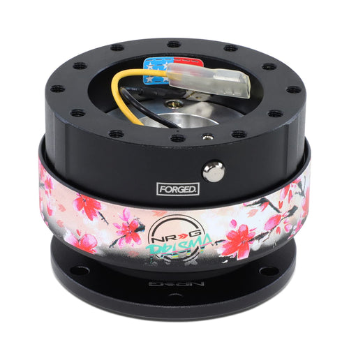NRG Innovations Steering Wheel Gen 2.0 Quick Release Adapter 6-HOLE with Mounting Bolts, Quick Release - Black Body/Sakura ring with Prisma Collab, NRG-SRK-200BK-SAKURA