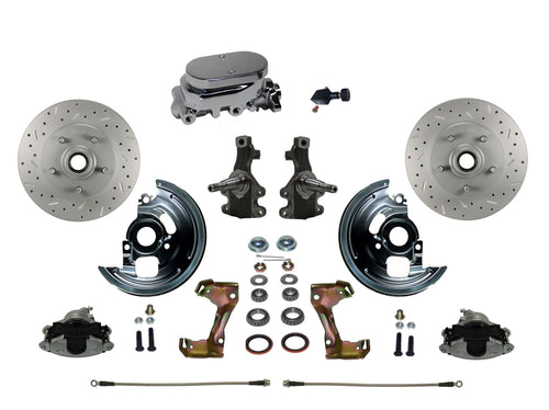 LEED BRAKES Front Disc Brake Conversion Manual 2" Drop Spindle Cross Drilled And Slotted With Cast Iron Chrome Top M/C Adjustable Proportioning Valve