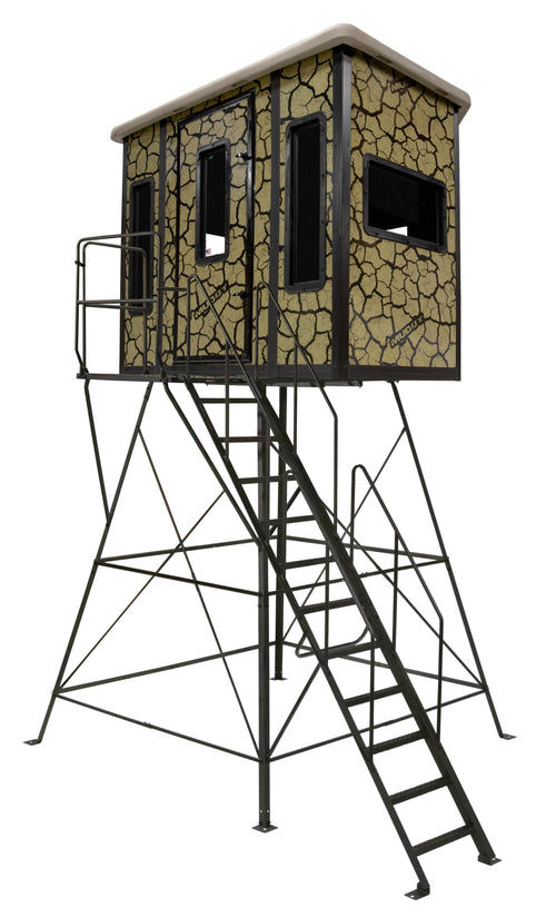 Penthouse Muddy Box Blind w/Tower Base, Steel Wall Construction, Cracked Mud Camo