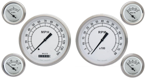 Classic Instruments Classic White 4 5/8" Speedometer 4 5/8" Tach 2-1/8" Fuel Oil Temp Volt Gauges-G