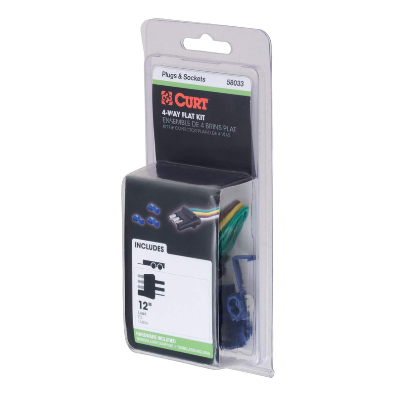 4-Pin Flat CURT 58033 Wiring Harness with 12-Inch Trailer-Side Wires