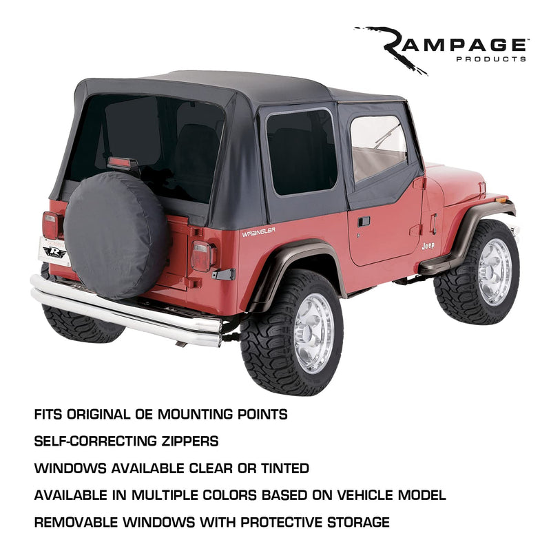 Rampage Products Soft Top Factory Replacement with Door Skins | Vinyl, Black Diamond Color with Tinted Windows | 99535 | Fits 1997 - 2006 Jeep Wrangler TJ