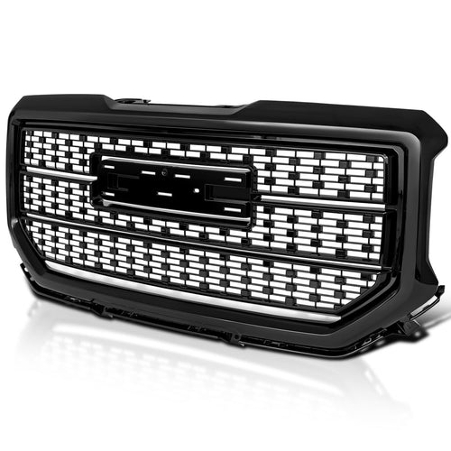 Denali Style Mesh Front Bumper Hood Grille Spec-D Tuning Glossy Black Compatible with 2016-2018 GMC Sierra 1500 SLE SLT