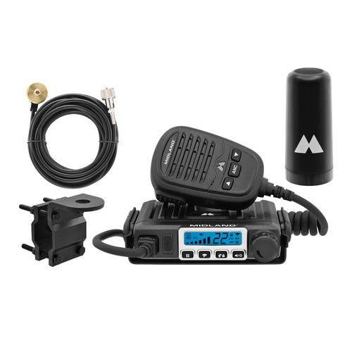 MXT115AGVP3 – Midland 15 Watt GMRS MicroMobile Two Way Radio - Off Roading Outdoor Farm Radio - Extended Range 3dB gain Ghost Antenna, Antenna Cable, Mounting Bracket - Farm Tractor Bundle