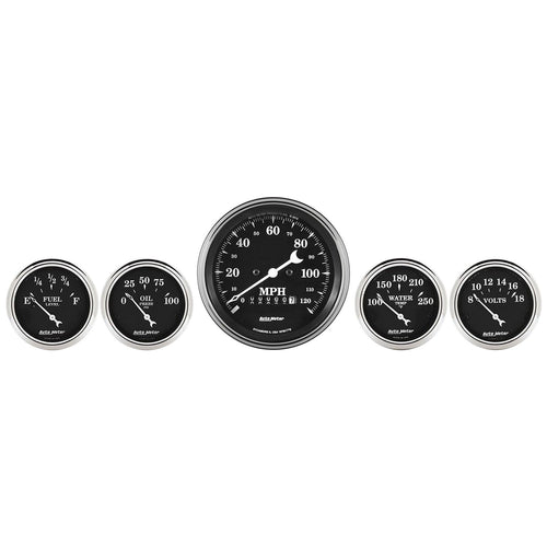 AutoMeter Gauge Kit 1740 (Old TYME Black 5 Pc., 3 3/8" & 2 1/16", Elec. Speedometer, Old TYME Black)